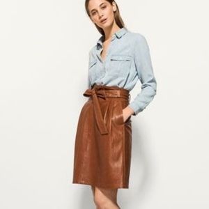 NWOT Massimo Dutti Pleated Nappa Leather Skirt